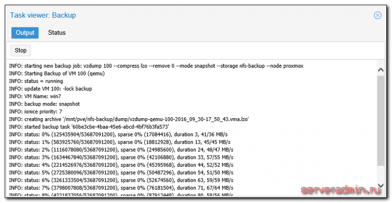 Status info. Task viewer. Output status.