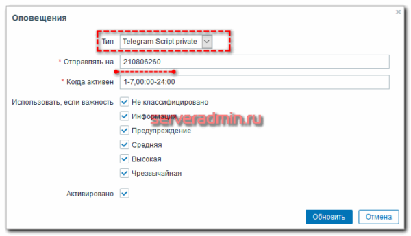 Настройка оповещений zabbix в telegram