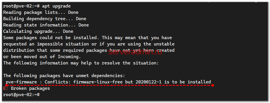 pve-firmware : Conflicts: firmware-linux-free but 20200122-1 is to be installed
