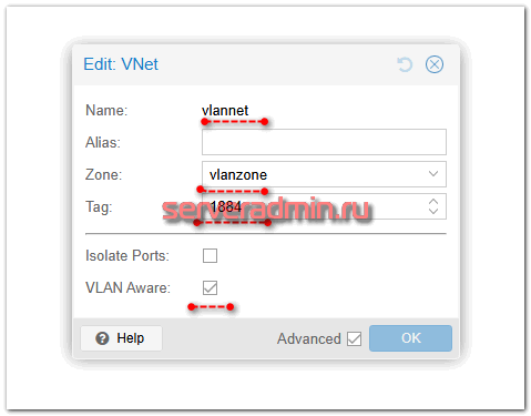 Настройки VLAN сети кластера