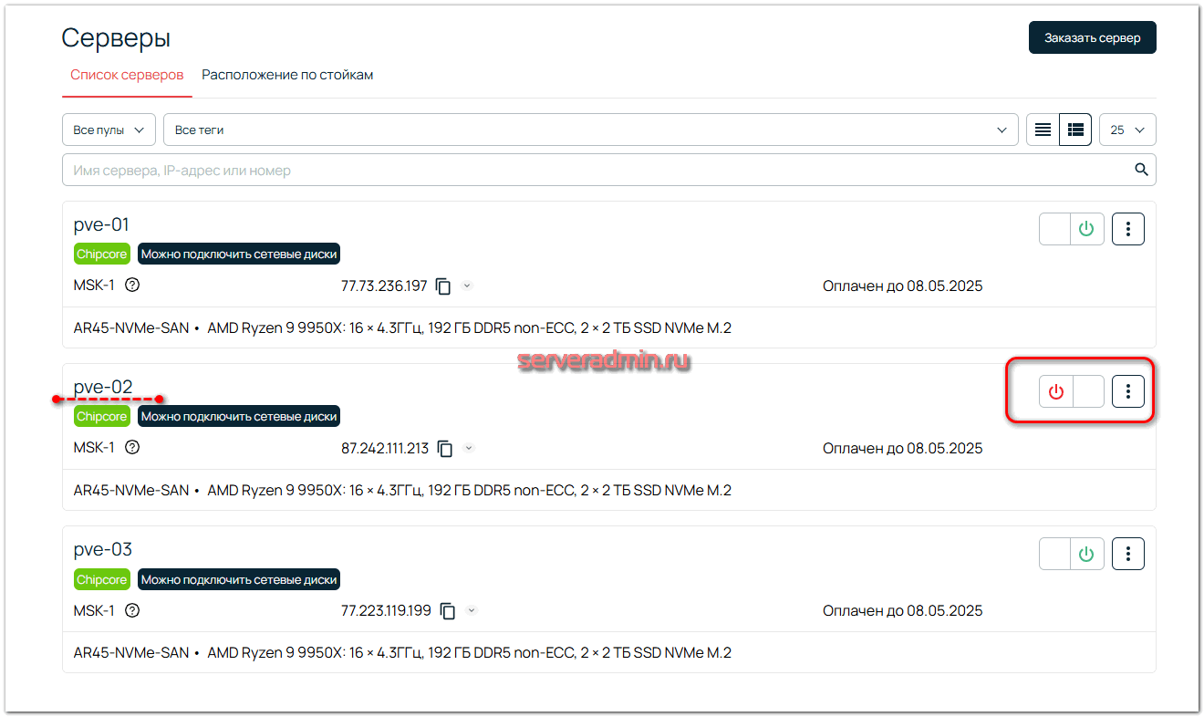 Аварийное выключение ноды кластера Proxmox