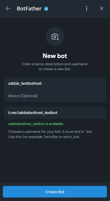 BotFather: имя и username